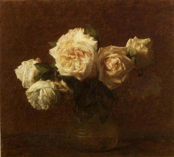 亨利 方丹 拉圖爾 Yellow Pink Roses in a Glass Vase 亨利 方丹 拉圖爾 Yellow Pink Roses in a Glass Vase